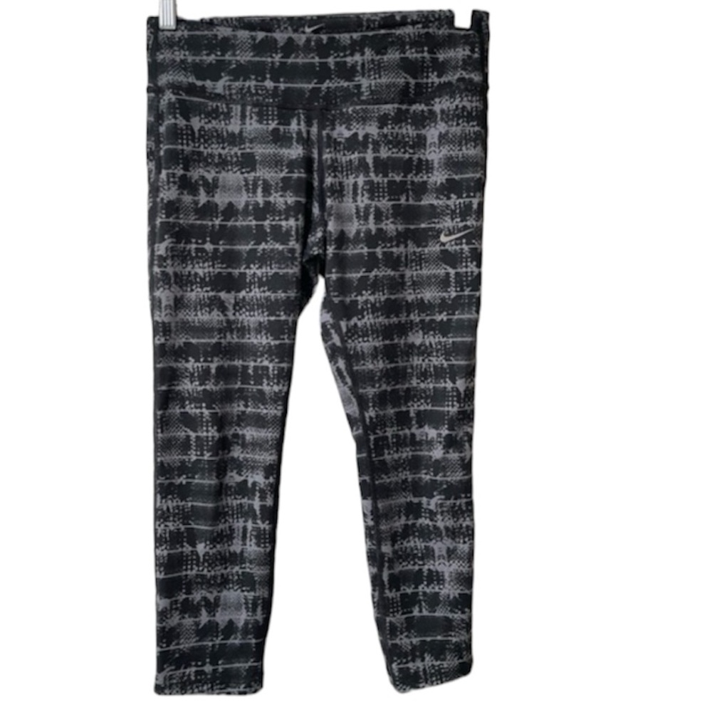NIKE Cropped Epic Viper Print Black Gray Running Tights Size Medium - Picture 2 of 13